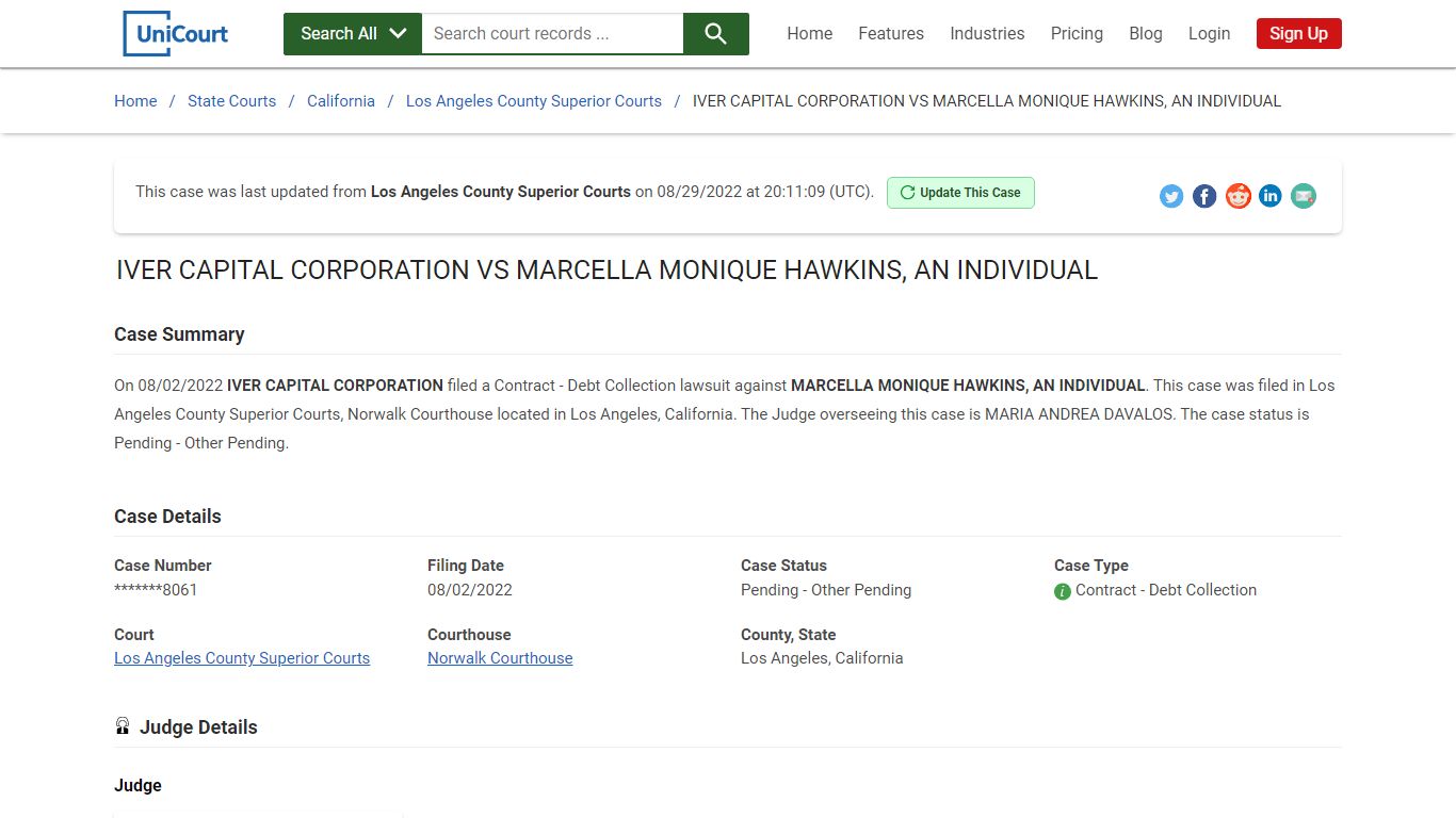 IVER CAPITAL CORPORATION VS MARCELLA MONIQUE HAWKINS, AN INDIVIDUAL ...